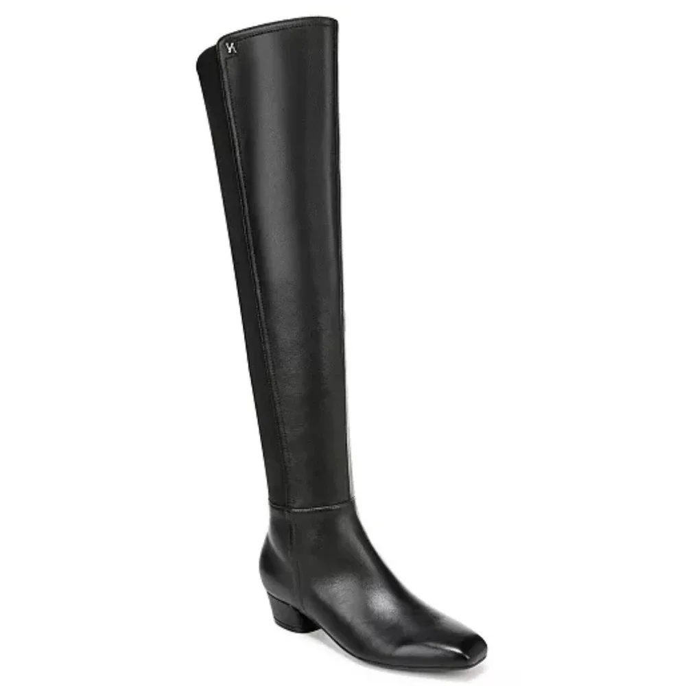 Naturalizer Reese Black Leather Over The Knee Square Toe Side Zip Boots 6M